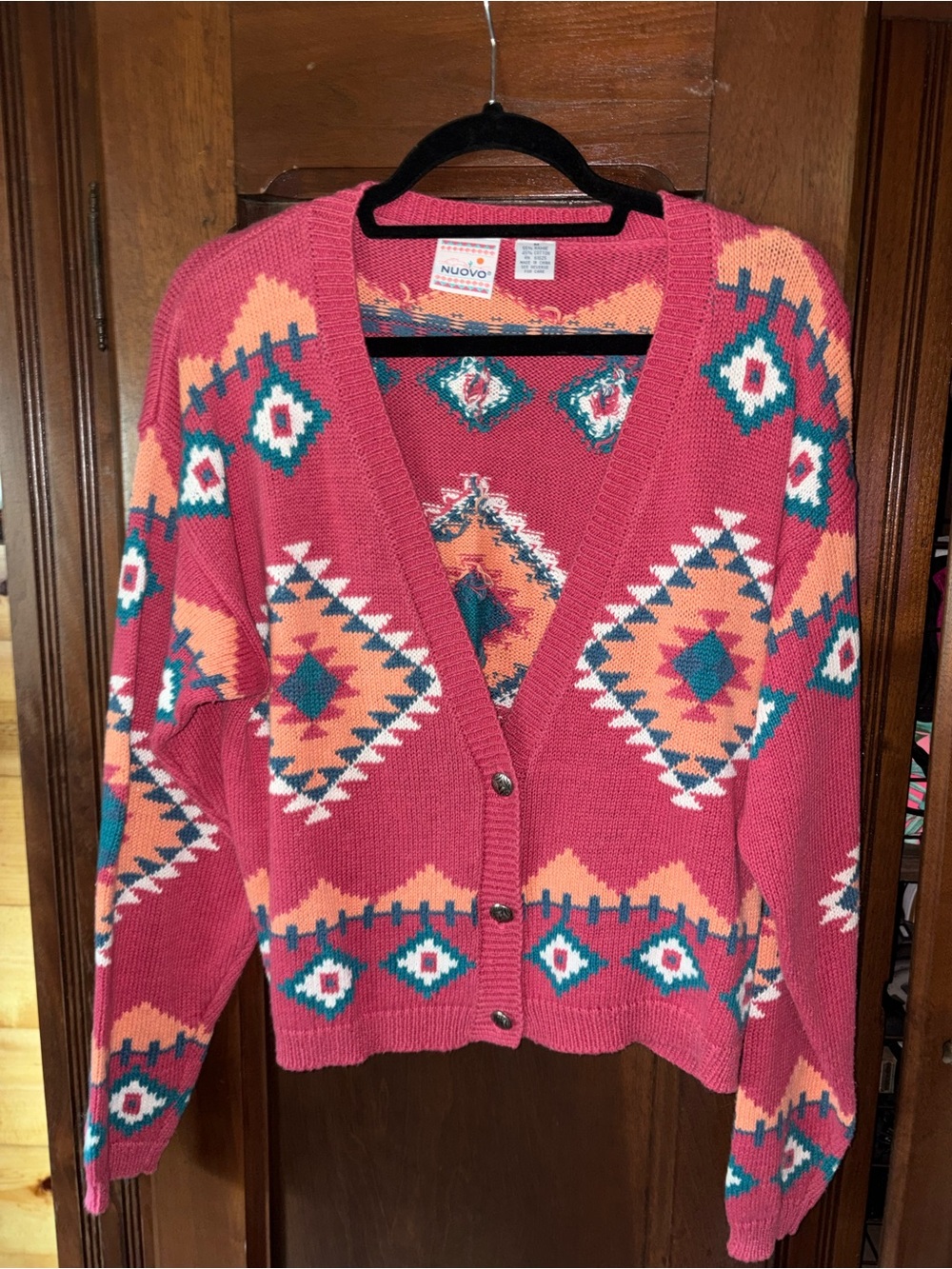 Nuovo Southwestern Aztec Ramie Cotton Cardigan Sweater Women’s Medium Pink Weste